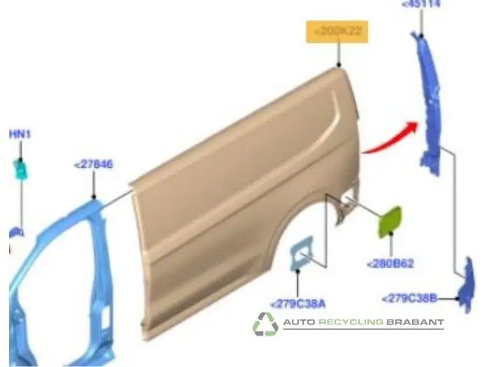 Zijkant Carrosserie links Ford Transit Custom